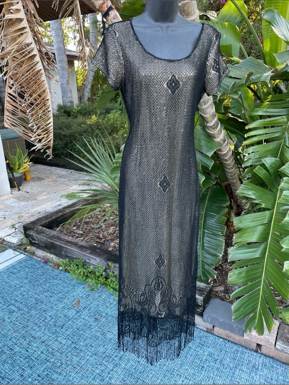 Gold sparkly lace fringe vintage dress